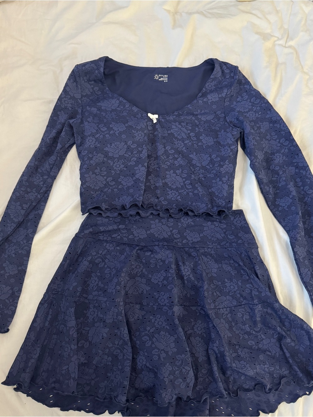 AERIE Offline Navy Blue Floral Lace Two-Piece Dress Set